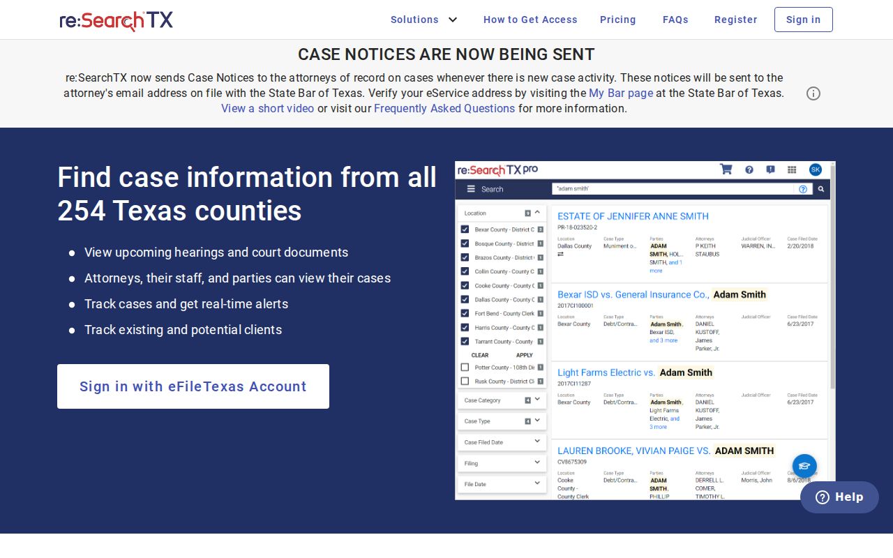 Kenedy County case search entry at re:SearchTX