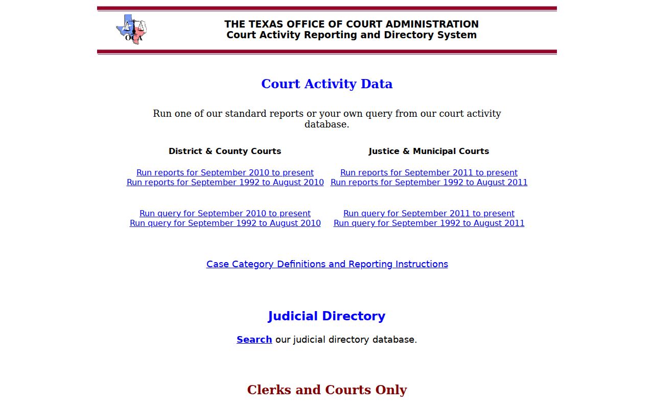 Kenedy County court docket activity reporting interface