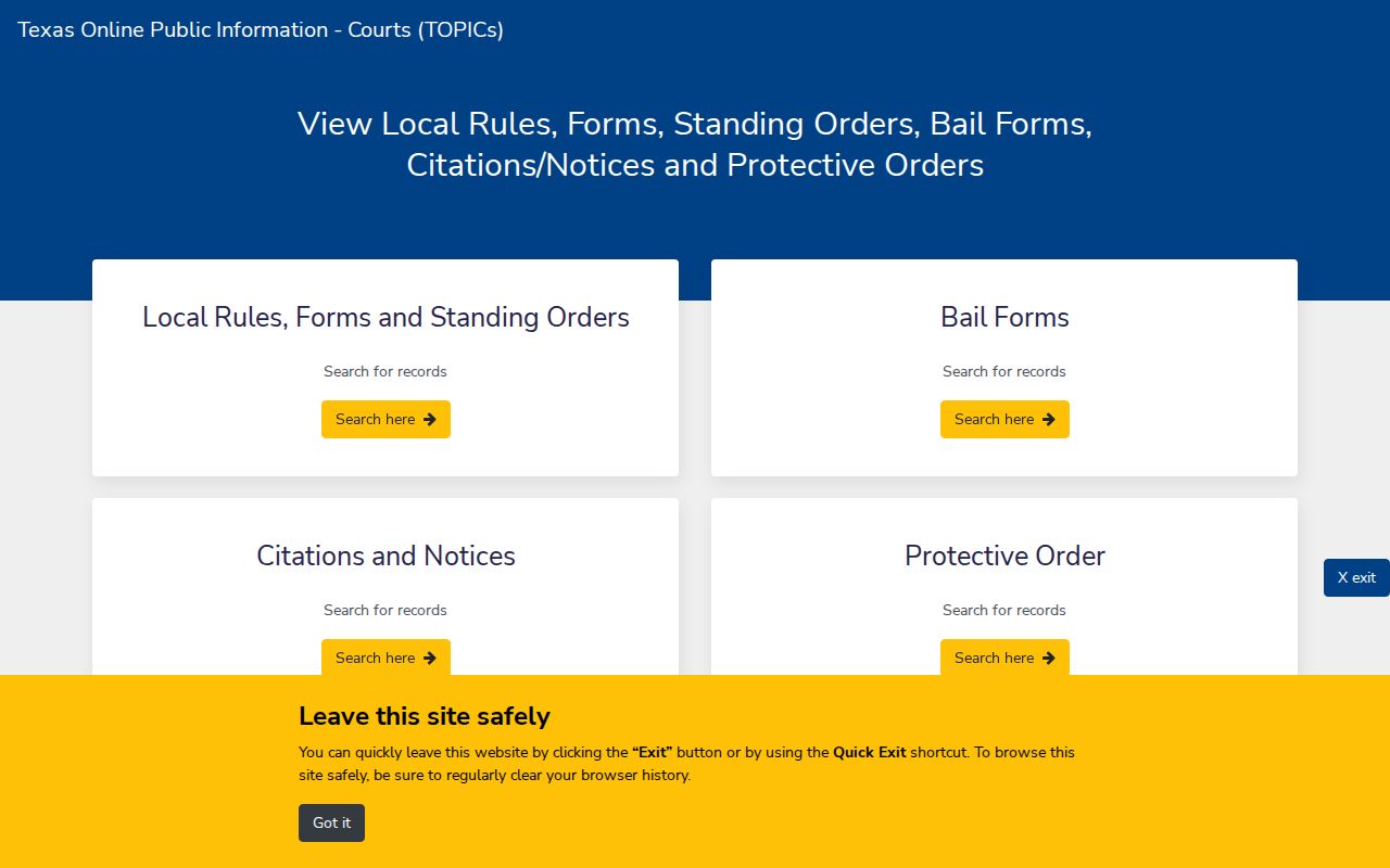 Kenedy County case search route for Texas local rules and forms